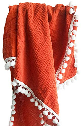 Asudaro puckduk för nyfödda bebis musselin bomull Wickelduk musselin filt swaddle puckhandduk pucktduk, amningshandduk, näsduk och barnvagn filt baby fotografi-filt 100 x 120 cm/80 x 65 cm, 100*120cm, Orange röd