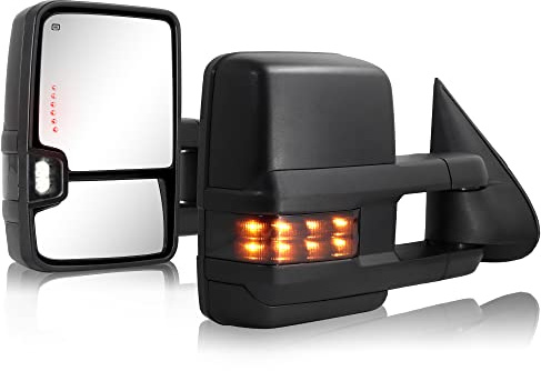 Sanooer Towing Mirror - Compatible with 1999-2002 Chevy Silverado & Sierra, Power Adjusted Heated Glass Turn Signal Light Backup Lamp, Dual Glass (Flat & Convex), Manual Telescoping & Folding, Pair