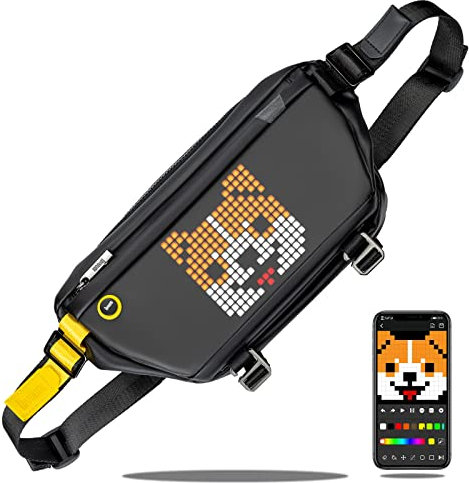 Divoom Pixoo Pixel Art Sling Bag mit App Controlled 16X16 LED Screen, wasserdichtes leichtes Casual Daypack Chest Crossbody Shoulder für Männer Frauen Outdoor Sport Wandern, Radfahren, Reisen