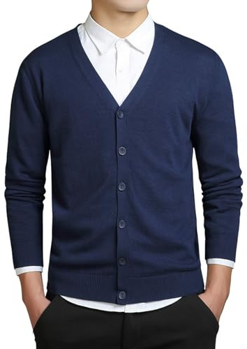 MANBOZIXi Cardigan da Uomo Maglieria Leggera, Blu L