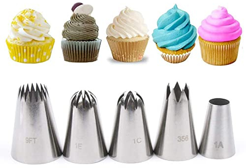 JasCherry 5 Pezzi Grande Bocchette Stella Decorative per Pasticceria Beccucci in Acciaio per Cupcake - Bocchette Ugelli Set per Decorazione Torte #D