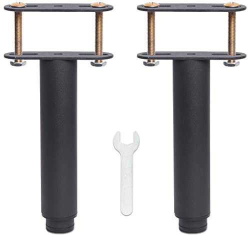 Pied de Lit Universel, Pieds pour Sommier à Lattes sans Perçage | Hauteur: 25cm(+20cm) Reglable | Design: Noir | Matériel: Metallique | Ronde ø3.8cm | pour le Cadre Central | avec Boulons | Lot de 2