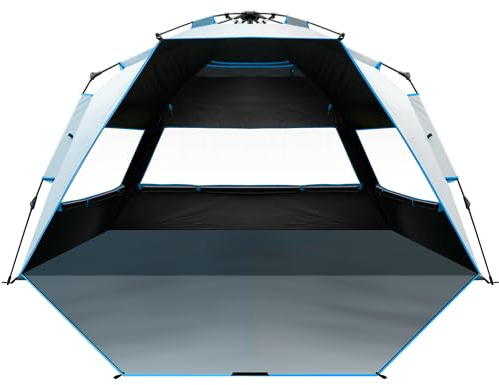 OutdoorMaster Tienda de campaña de Playa con tecnología Dark Shelter, toldo portátil para 4-6 Personas con protección UV UPF 50+, fácil instalación, Tienda desplegable tamaño Familiar