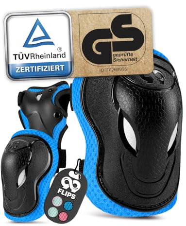 99FLIPS Knieschoner Kinder mit GS [6er Set] - GRIND - S/M Blau - Schoner Inliner Kinder - Knieschützer Protektoren mit Knie- und Ellenbogenschützer - Schützer Protektoren Inliner
