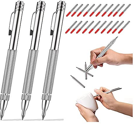 Lubrol Lot de 3 Outils à Tracer en Carbure de Tungstène avec Aimant, avec 20 Pointes de Marquage de Rechange pour Verre/Céramique/Acier Trempé