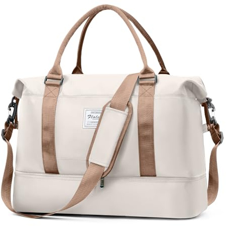 for Easyjet Airlines Underseat Cabin Bag 45x36x20 Weekend Overnight Carry on Holdall for Women Travel Duffel Sport Gym Tote Mum Hospital Bags with Wet Pocket,A01-beige Brown