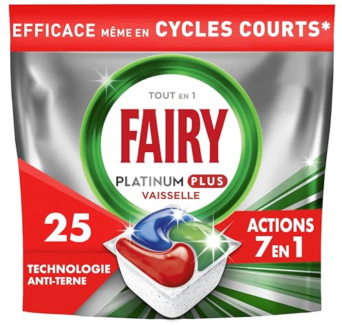 Fairy Platinum Plus diskmaskinstabletter, allt-i-ett, vanliga, 25 kapslar, optimal rengöring för rena diskar, återställer glans och förhindrar kalk