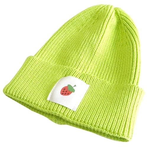 Gorro cálido de invierno para niños y niñas, bonito gorro de punto de lana, color verde fluorescente, verde fluorescente, Talla única