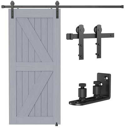 TITECK Juego de 200 cm para puerta corredera, riel con guía de suelo, herrajes para puerta corredera