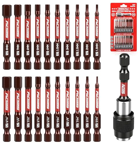 21-Piece 2.5 Hex Head Allen Wrench Drill Bit Set, 1/4 Hex Screwdriver Bits Set with Durable Magnetic Impact Bit Holder, SAE & Metric Allen Key, S2 Steel, Mechanic Home Repair