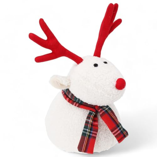 MIJOMA Butée de porte en tissu peluche, rembourrage de 1 kg, design amusant pour une décoration élégante (renne, blanc)