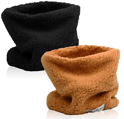 Risipu 2 Stück Winter Fleece Warm Kinder Schal Jungen Mädchen Runde Schals Winddicht Hals Wärmer Gesicht Abdeckung Maske (2Stück - Schwarz + Khaki)