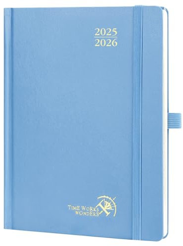 POPRUN Kalender 2025 2026 Buchkalender Hardcover, ca. A5 (22 x 16,5 cm), 17-Monate-Terminplaner (Aug.2025-Dez.2026), Wochenplaner 1 Woche 2 Seite mit Zertifiziertem Papier - Dunstblau