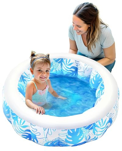 SLOOSH Inflatable Kiddie Pool for Kids, 36x11 Swimming Pool with Soft Pad Floor for Kid & Toddler, Round Blow Up Baby Ball Play Pit Pools for Swim Party, Indoor & Outdoor Water Toys(Blue-Round)