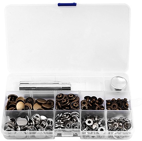 50 Set Läder Tryckknappssats Metallknappar Tryckknappar Tryckknappar med Inställningsverktyg för Läderkläder