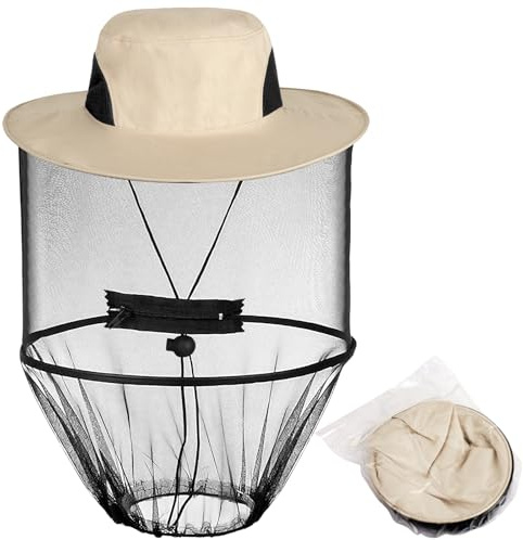 Mosquito Head Net Hat, Midge Face Cover with Removable Netting, Bee Keeper Hat, Sun Protection Anti-Mosquito Fishing Hat Camping Mosquito Hat for Outdoor Beekeeping Hiking Camping Fishing (Khaki)