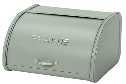 Baroni Home Portapane in Metallo con Coperchio con Maniglia, Design Moderno per Tavola e Cucina, Linea Salvia, 30x26x17 cm