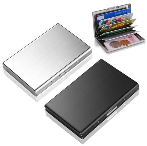 WIRZUL 2 Pezzi Portacarte Uomo, Portatessere Compatto in Plastica per Carta d'Identità e Bancomat, Portacarte da Viaggio e Uso Quotidiano, 9x6.9cm (Nero e Argento)