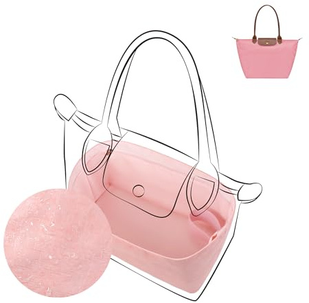 DGAZ Lätt väskorganisatör för Longchamp Le Pliage-seriens väskor, Silke Lyx DupontPaper innerväska för Le Pliage L, 25 cm handtagshöjd (Rosa)