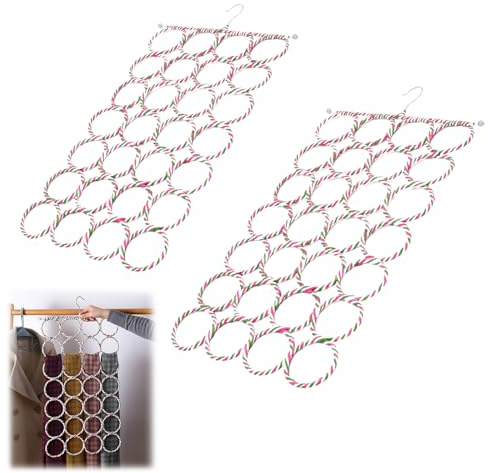 Zuzer Lot de 2 Organisateurs d'Accessoires, Porte-Écharpe Cintre Ceinture Pliable avec 56 Anneaux, Gain de Place Support Foulard à Crochets pour Cravates Écharpes
