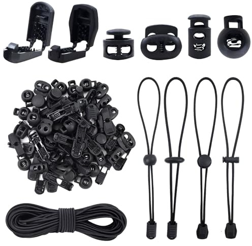 Corda Elastica - 3mm x 10m Corde Elastiche Nero con 40 Fermacorda + 40 Chiusura a Cordoncino, Rotonda Alta Elasticità Cordino Elastico In Gomma per Coulisse, Zaino, Abbigliamento, Scarpe, Tende