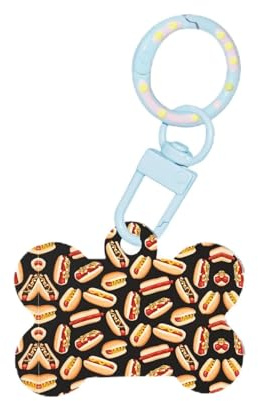 Divertente cibo hot dog stampa moda tag cane portachiavi acrilico forma osso cane doppia faccia tag modello per cani e gatti