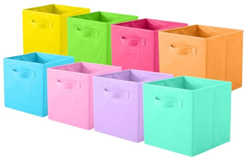 Pinkgarden Juego de 8 cajas de almacenamiento plegables con asas, para casa, habitación de los niños, armario y organización de juguetes, 26,7 x 26,7 x 28 cm, mezcla A