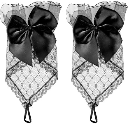 Yolev Guantes de Encaje sin Dedos, Guantes de Red Cortos Negros con Lazo, Guantes Elegantes para Mujer, Fishnet para Bodas, Funerales, Banquetes, Fiestas