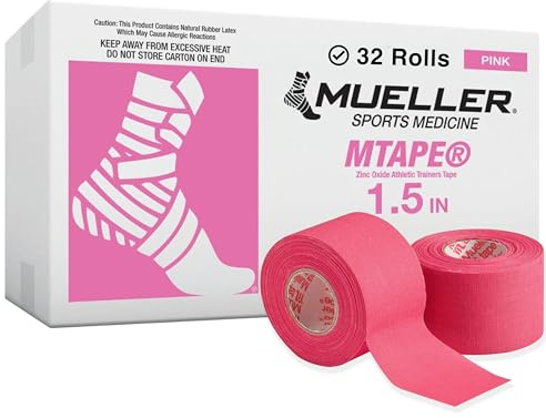 Mueller MTape Athletic Tape, 3,8 cm x 9,1 m, Rosa, TeamPak (Confezione da 32 Rotoli) (130830)