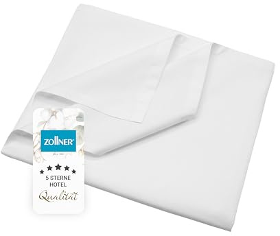 ZOLLNER Linon Bettlaken ohne Gummizug - Bettdecke für den Sommer - aus Reiner Baumwolle - 150x260 cm weiß - Hotelqualität