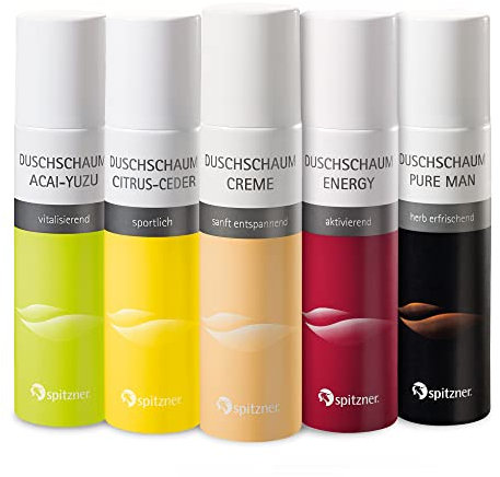 Spitzner Entdecker Duschschaum Set (5 x 50 ml) – dermatologisch getestete und vegane Duschschäume Lebensfreude, Frischekick, Cremegefühl, Energieboost, und Traummann