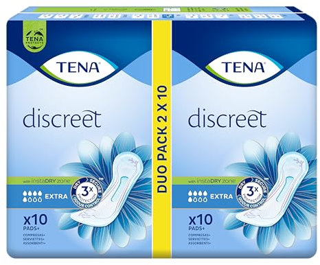 TENA Discreet, Extra, 20 pezzi, per Donna, Assorbenti per Perdite Femminili, Discreti e Confortevoli