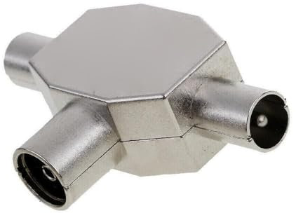 CABLEPELADO Distribuidor de TV, Distribuidor de antena, divisor de TV, Adaptador antena en T, Divisor Coaxial en T, 5-1000 MHz, DVB-T2, Metálico, 2 salidas Macho a 1 Entrada Hembra