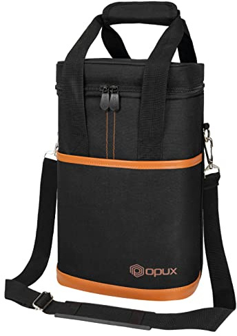 opux 6 Bottle Carrier Tote | Insulated Padded Wine Cooler Bag for Travel. Picnic, BYOB | Portable Leakproof Wine Tote Bag for Dinner, Party, Christmas, Wine Gift for Women, Men (Brown)