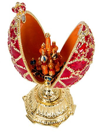 QIFU Hand Painted Enameled Red Easter Egg Style Decorative Hinged Jewelry Trinket Box Unique Gift for Family