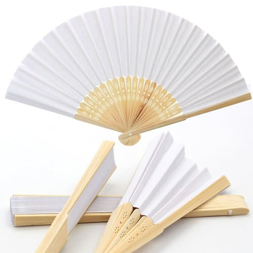 081 Store - 60 VENTAGLI di Legno Bambu' E Carta Bianca per Matrimoni Wedding Sposa Eventi SEGNAPOSTO Chiesa