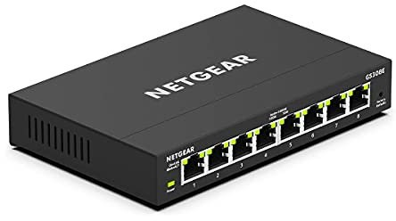 NETGEAR Switch Ethernet Plus 8 Porte GS308E – Supporto VLAN, QoS, Switch Gigabit per Ufficio, Funzionamento Silenzioso, Montaggio Desktop o a Parete