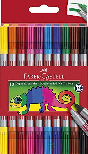 Faber-Castell - Doppelfasermaler (Sortiert, 2x 10er Etui mit Taschen Clip, Mehrfarbig, Wasserfest, Flexible Fasermaler-Spitze mit konstanter 0,5mm Linienbreite)