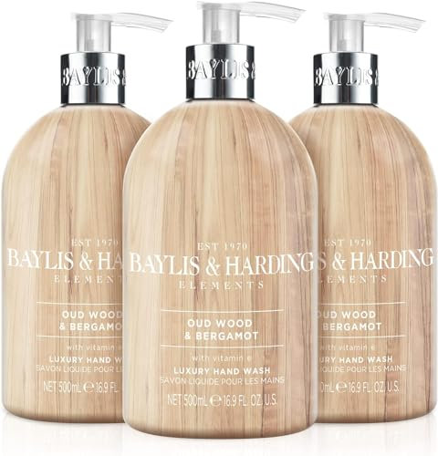 Baylis & Harding Elements Oud Wood & Bergamotte Handwäsche, 500 ml (3 Stück) – Vegan Friendly