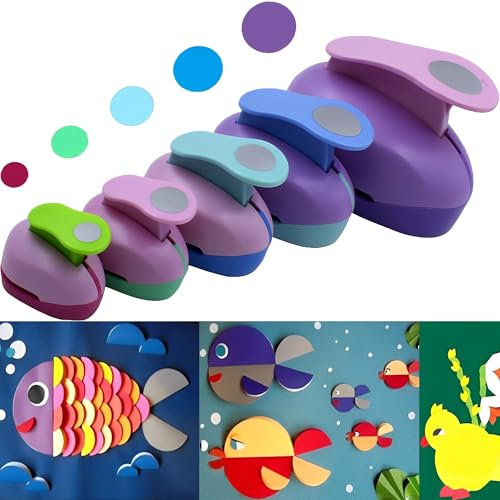 CINY Punch Rundes Prägegerät, Papierstanzer Scrapbook Paper Punchers, Circle Craft Punches Runde Zufällige Farbe, Rund DIY-Alben Grußkarten （5 Stück Durchmesser 9mm+25mm+38mm+50mm+75mm）