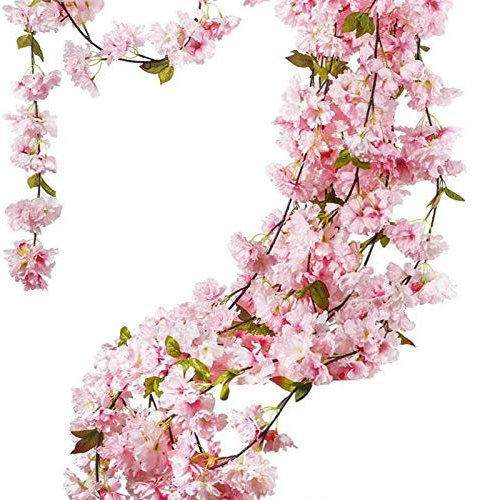 AIVORIUY 2 Stück 1.8m Künstliche Kirschblüte Girlande Wandbehang Blumen Rosa Blumengirlande Gefälschte Blumen Girlande Deko für Hause Hochzeit Balkon Garten Party Indoor Outdoor Wand Dekoration