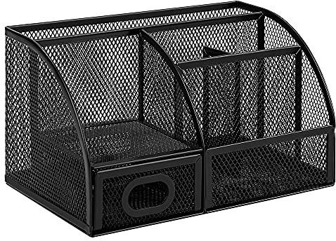 Amazon Basics Mesh Pen Holder and Desktop Desk Organizer, Office Caddy Storage for Writing Utensils, 9.1 x 5.9 x 5.5 inches, Black