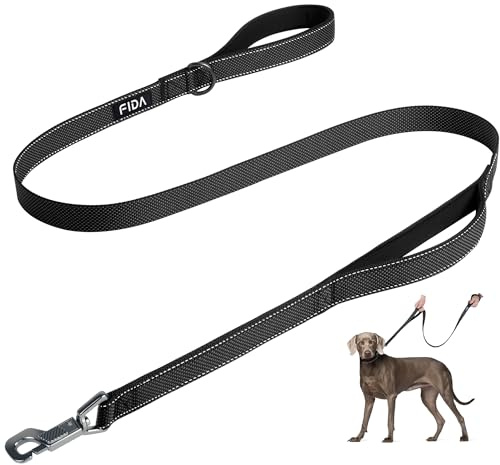 Fida 4 FT Heavy Duty Dog Leash with 2 Comfortable Padded Handles, Traffic Handle & Advanced Easy Snap Hook, Reflective Walking Lead for Large, Medium & Small Breed Dogs (4 FT x 1 Wide, Black)