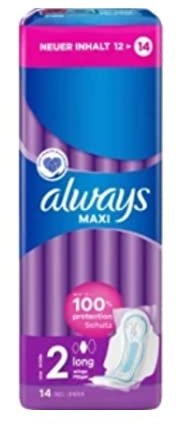 Always Maxi Binden Damen Gr. 2, Long (14 Damenbinden mit Flügeln) weich und super saugfähig, geruchsneutralisierend und Auslaufschutz