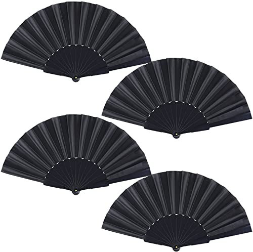 baotongle 4 Stück Handfächer Faltventilator Chinesischer handfächer Fan Orientalischer Tuch Stoff Fan für Tanz, Party,Diy, Haus Wand Dekoration (Schwarz)