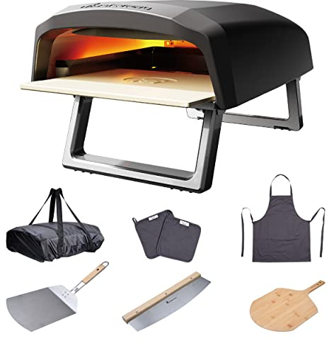 MasterPro Pizza Oven | Pizza Oven | Portable Gas Oven Set with Quick Cooking up to 500°C | Includes Apron, Cutter, Shovel and Chopping Board | Pizzas Ready in 60 Seconds [Energy Class A]