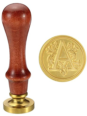 PATIKIL Alphabet a Cire Sceau Cachet, Initiale Lettre Scellage Cire Cachet Classique Retro Amovible Laiton Tête Bois Poignée pour Enveloppe Invitation Cartes, Style 2