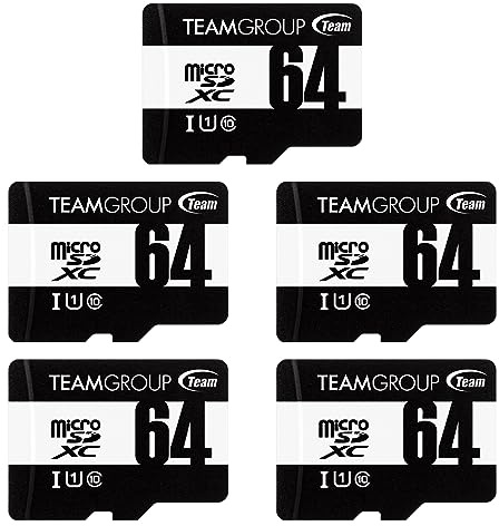 TEAMGROUP Micro 64 GB x 5 unidades UHS-I U1 Clase 10 SDHC SDXC velocidad de lectura de hasta 100 MB/s tarjeta flash Meomry de alta velocidad con adaptador para cámara, vigilancia, disparo Full HD