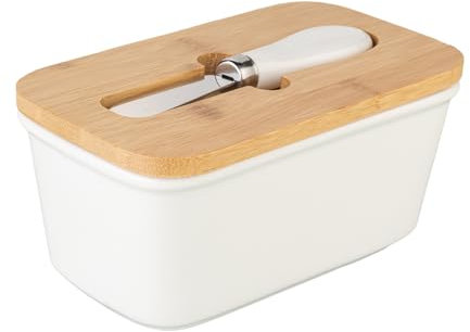 Simcat Butterdose mit Deckel und Buttermesser für streichbare Butter French Butter Box - 19 x 8 x 9,5 cm kann verwendet werden, um Butter, Käse aufzubewahren (weiß)