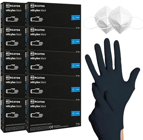 HansaGT Medical 1000 Stück Einweghandschuhe Schwarz S, Nitril Handschuhe, Gummihandschuhe Einweg Handschuhe,Puderfrei Latexfrei Nitrilhandschuhe,Schutzhandschuhe Nitril